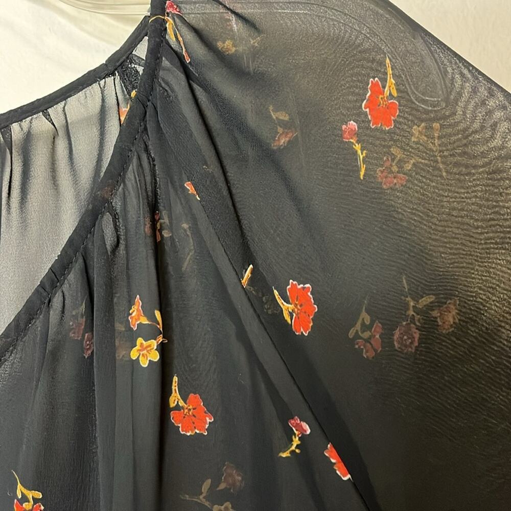 Ana Black Floral Blouse Womens XXL Sheer Elastic Cuffs Feminine Fairy Whimsigoth - Picture 6 of 13